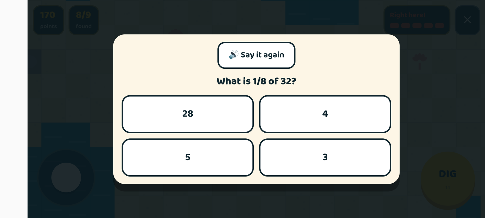 A maths question with four answer buttons